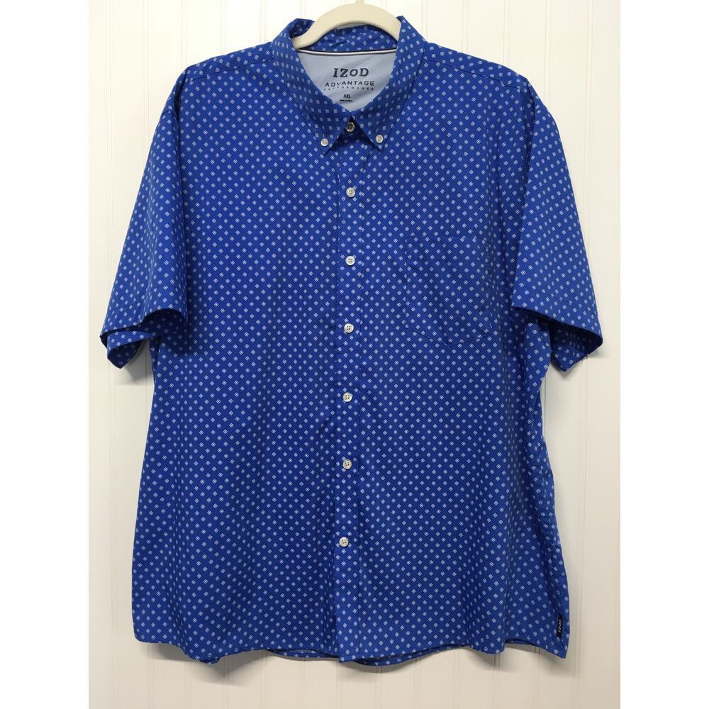IZOD Advantage Mens XXL Blue Geometric Dot Button Down Performance Shirt